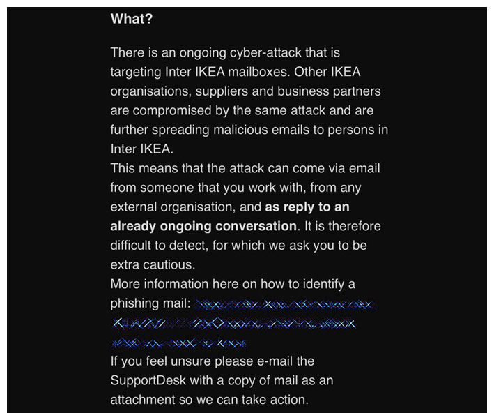 Internal Email About Ikea cyber attack